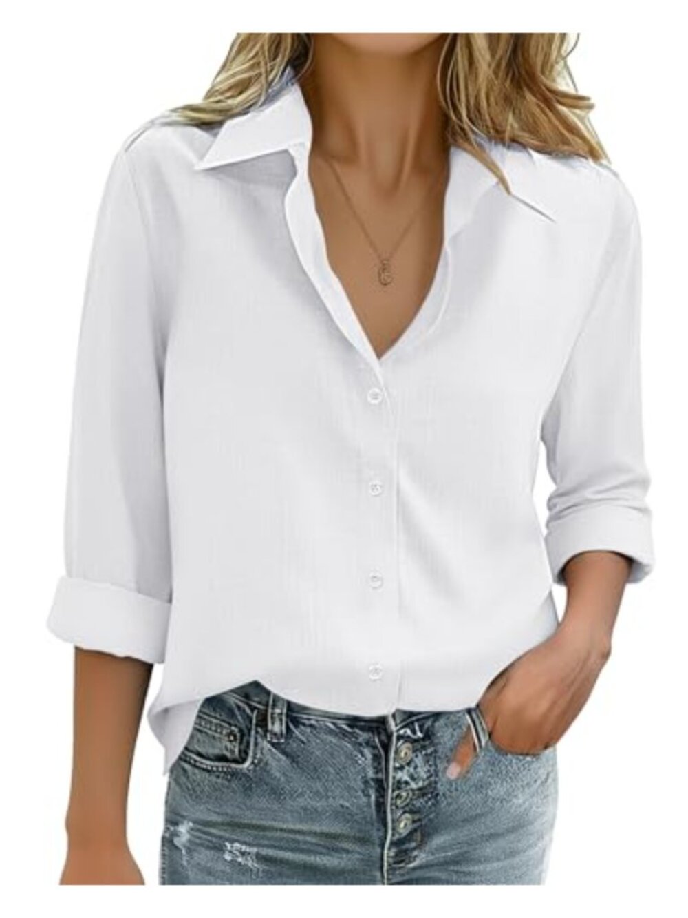 Cotton Linen Button Down Shirt - Loose Fit Long Sleeve Collared Blouse
